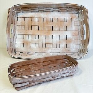 LONGABERGER 2 Vintage White Wash Signed 1989 1999 Bread Serving Baskets